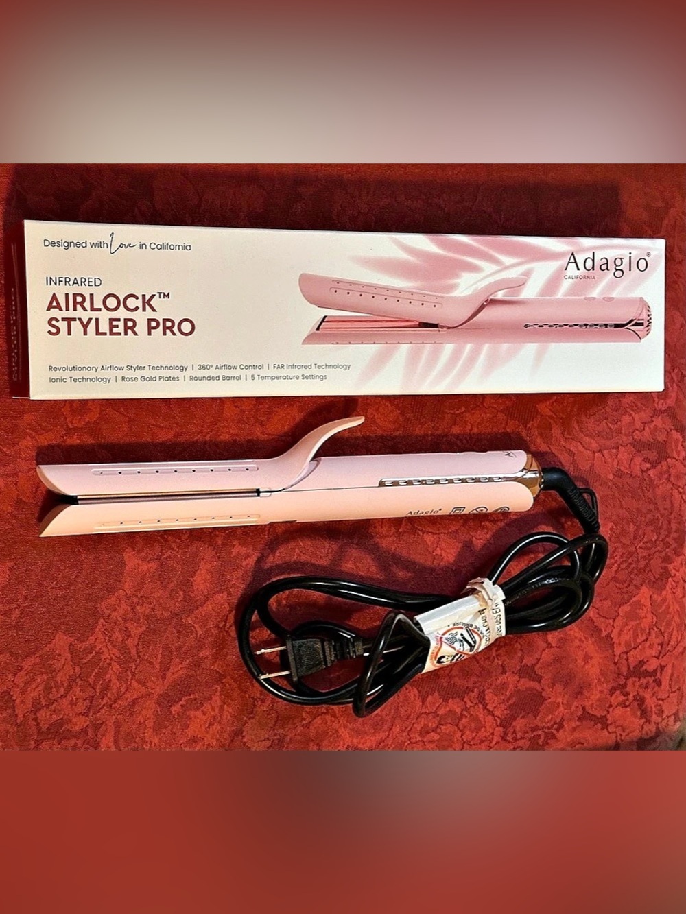 Adagio Airlock Styler Pro Infrared Hair Styler in Pink Like New in original box